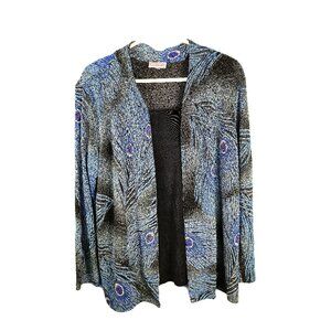 JM Collection Size OX Womens Blue Peacock Blouse Attached Cardigan Long Sleeve